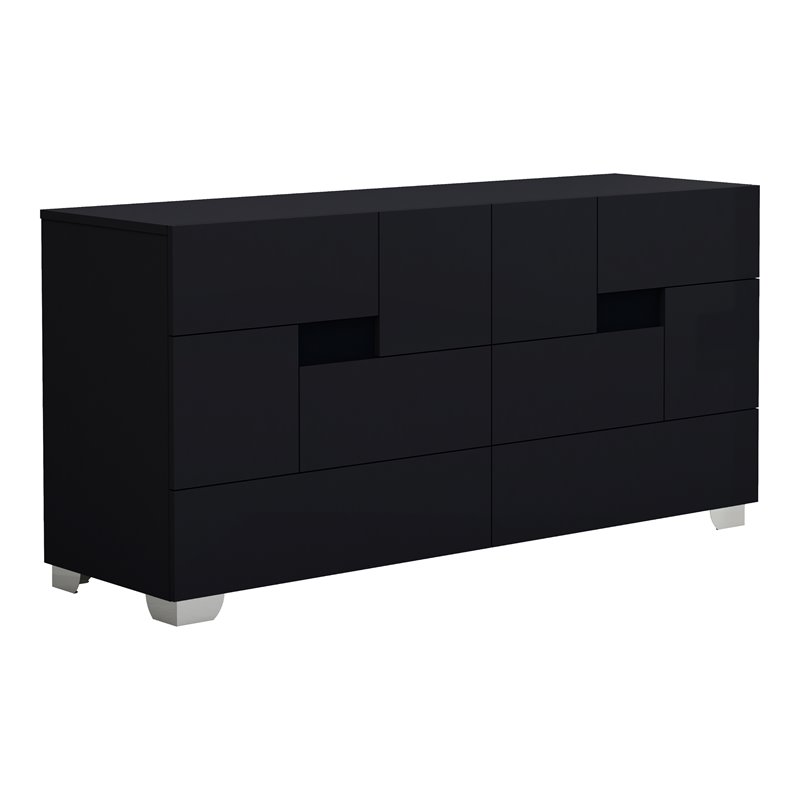 Pemberly Row Contemporary Lacquer Wood Dresser in Gloss Black