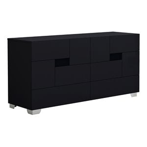 Pemberly Row Contemporary Lacquer Wood Dresser in Gloss Black