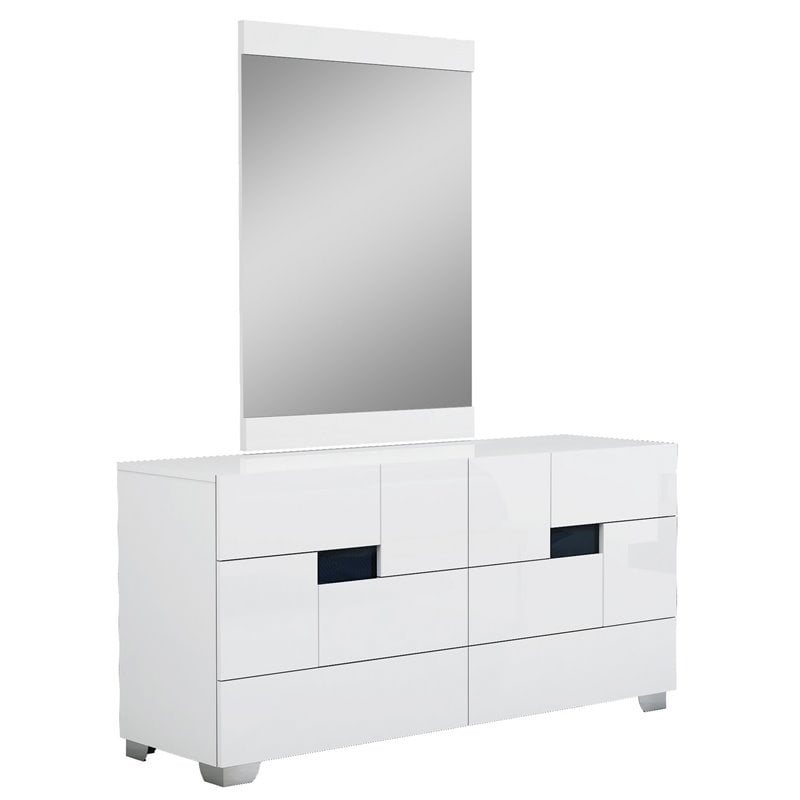 Pemberly Row Contemporary Lacquer Wood Dresser in Gloss White