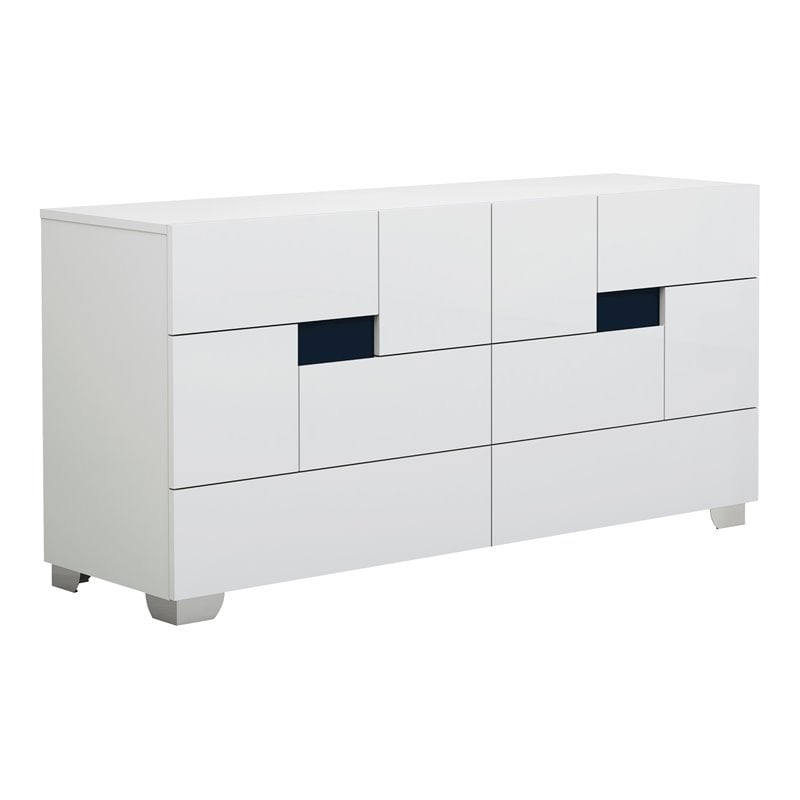 Pemberly Row Contemporary Lacquer Wood Dresser in Gloss White