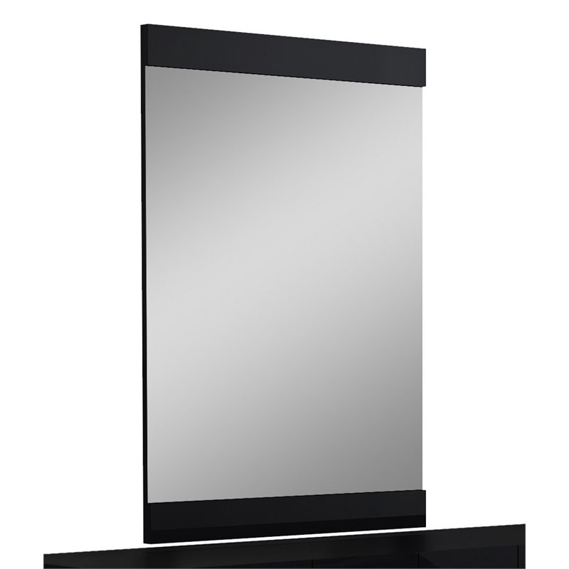 Pemberly Row Contemporary Lacquer Wood Mirror in Gloss Black