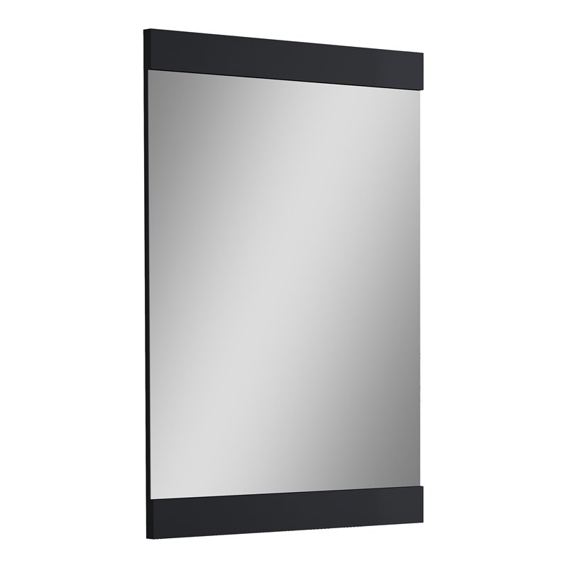 Pemberly Row Contemporary Lacquer Wood Mirror in Gloss Black