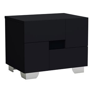 Pemberly Row Contemporary Lacquer Wood Nightstand in Gloss Black