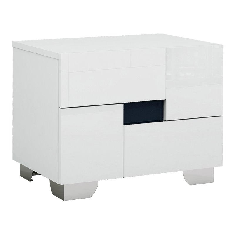 Pemberly Row Contemporary Lacquer Wood Nightstand in Gloss White