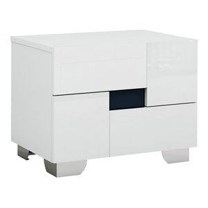 Pemberly Row Contemporary Lacquer Wood Nightstand in Gloss White