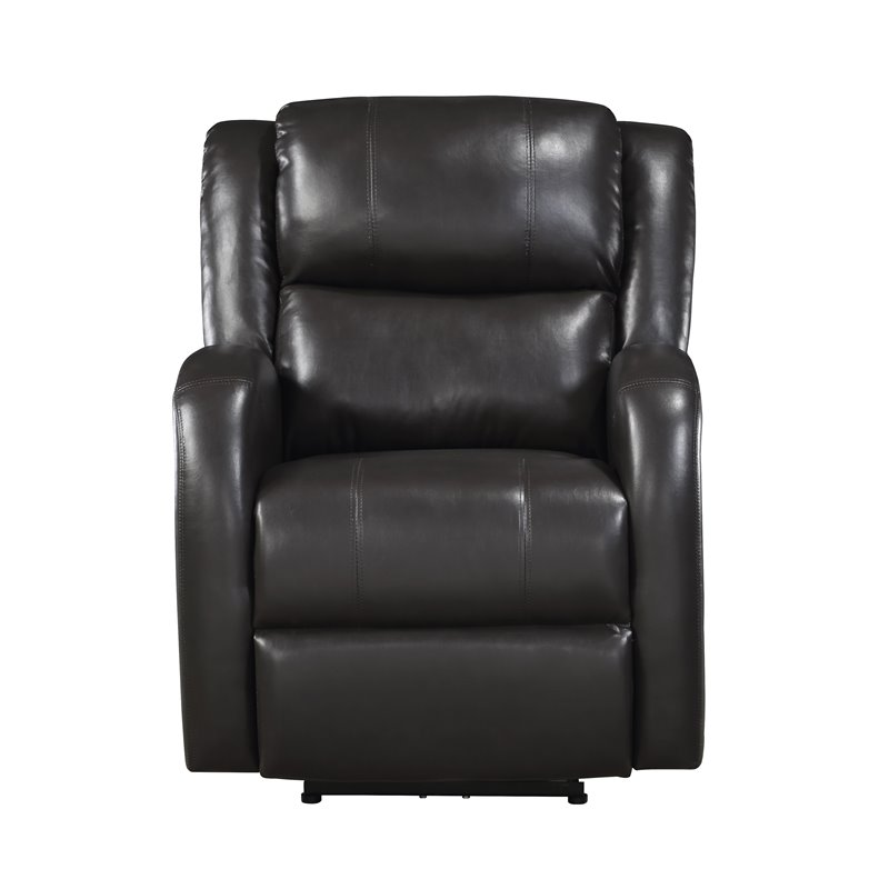 Pemberly Row Modern Wood & Faux Leather Power Reclining Chair in Brown