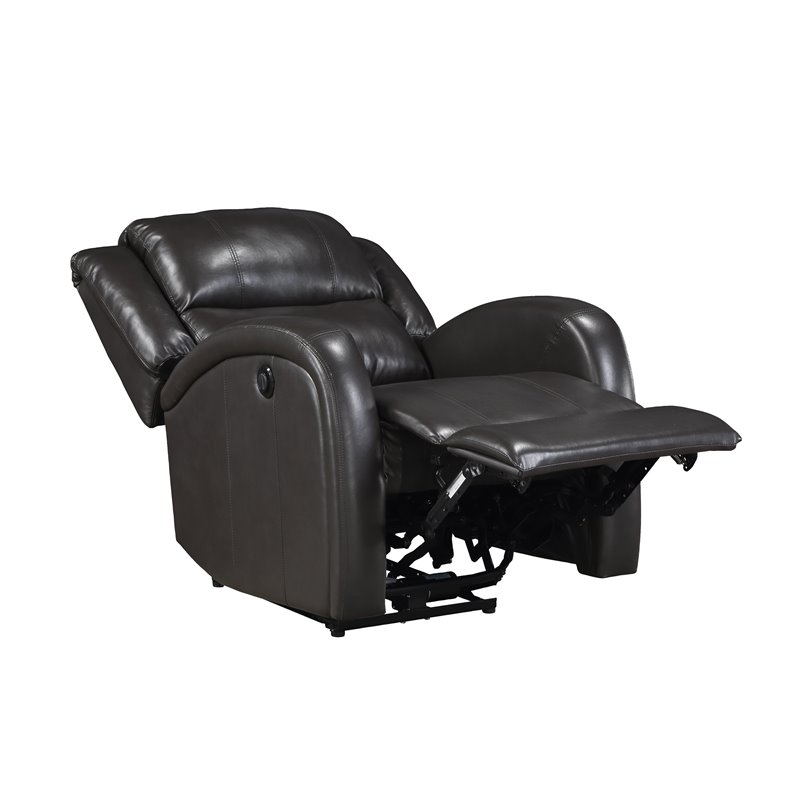 Pemberly Row Modern Wood & Faux Leather Power Reclining Chair in Brown