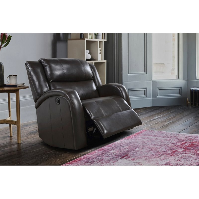 Pemberly Row Modern Wood & Faux Leather Power Reclining Chair in Brown