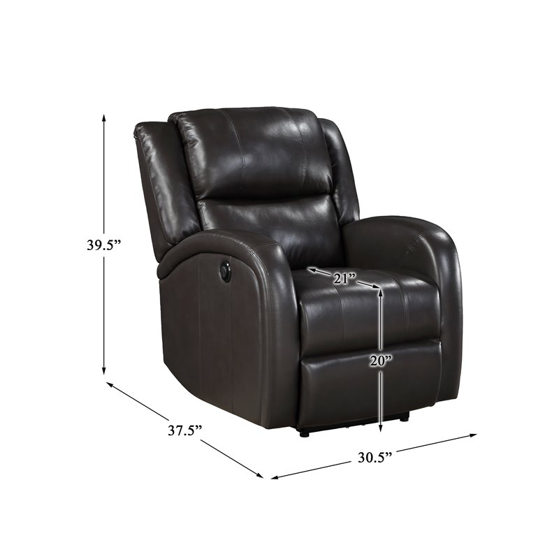 Pemberly Row Modern Wood & Faux Leather Power Reclining Chair in Brown