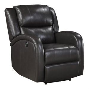 Pemberly Row Modern Wood & Faux Leather Power Reclining Chair in Brown