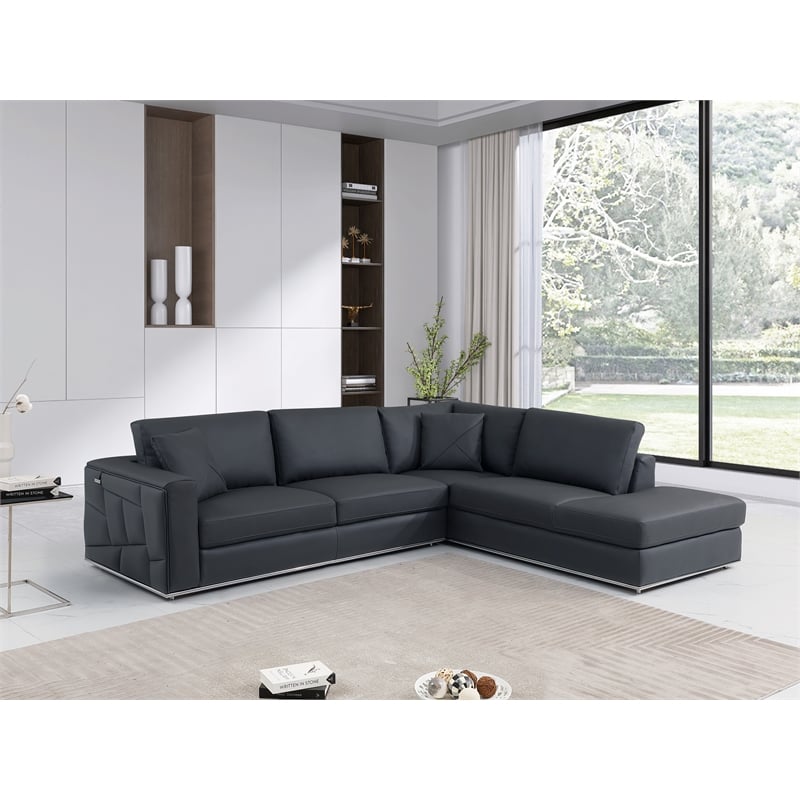 Pemberly Row Transitional Italian Top Grain Leather Sectional