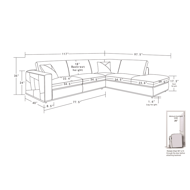 Pemberly Row Transitional Italian Top Grain Leather Sectional