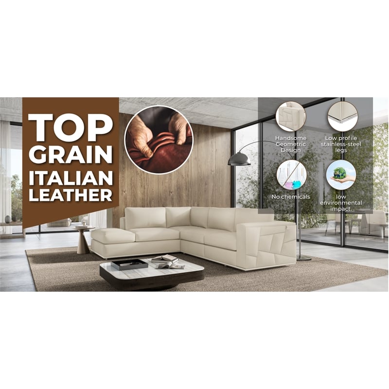 Pemberly Row Transitional Italian Top Grain Leather Sectional