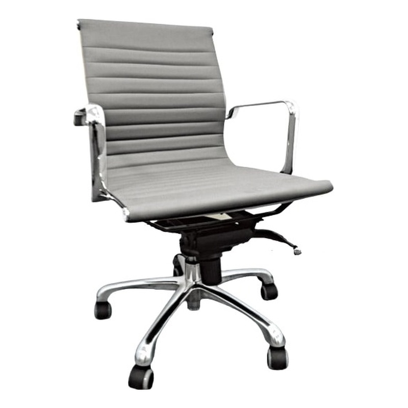 Pemberly Row Low Back Gray Leather Office Chair with Recliner Locks Swivel