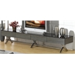 Pemberly Row TV Stand with Black Glass Top & Gray Mirror Drawers & Chrome Legs