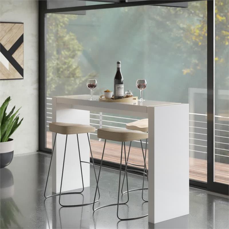 Pemberly Row Wood MDF Lacquered Bar Table in White (60