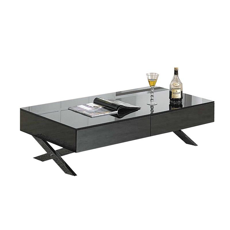 Pemberly Row Coffee Table Black/Gray Mirror with Chrome Legs