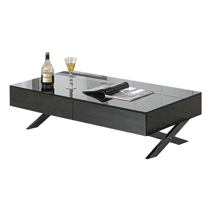 Pemberly Row Coffee Table Black/Gray Mirror with Chrome Legs