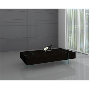 Pemberly Row Espresso Wood Coffee Table with 19mm Tampered Glass Base