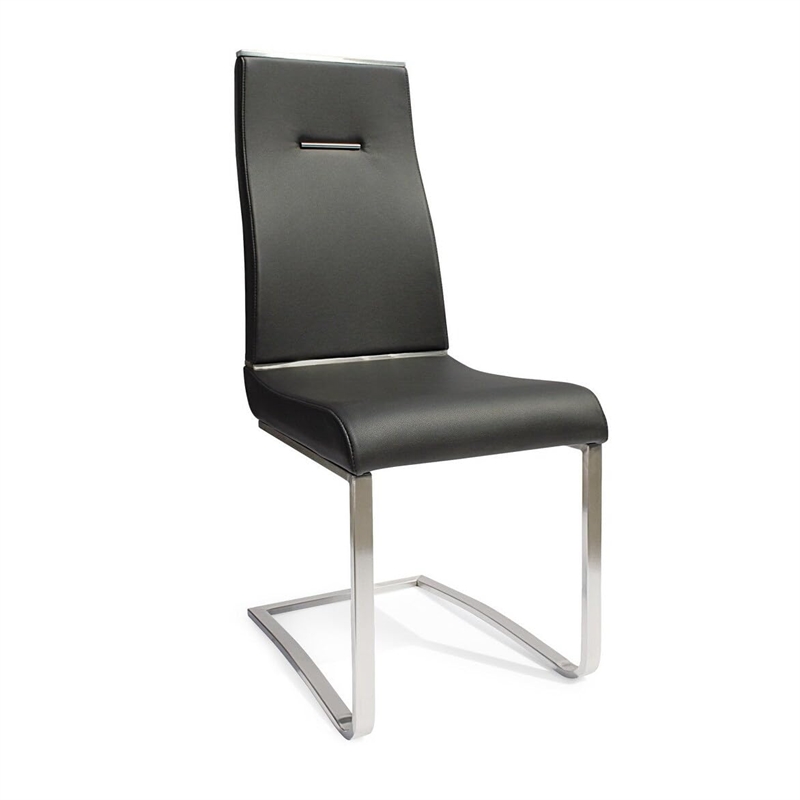 Pemberly Row Black Dining Chair with Brushed Stainless Steel Set of 2