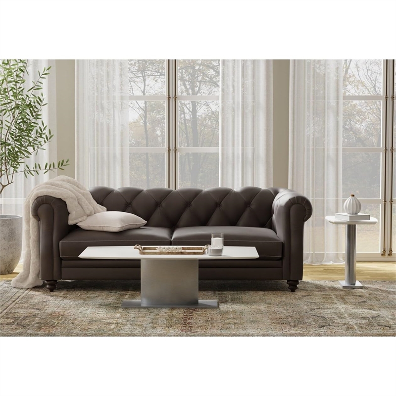 Pemberly Row Coffee Table with White Marble TOP and Stainless Steel Base