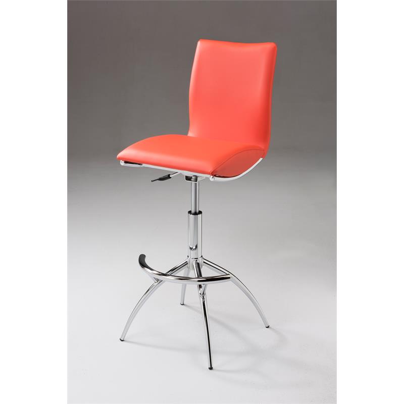 Pemberly Row Orange Polyurethane Seat Chrome Base Stool Set of 2