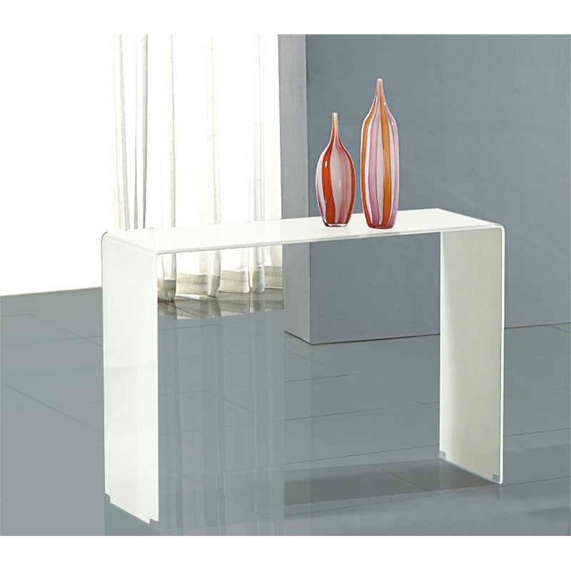 Pemberly Row Bent Glass Sofa Table Extra White 12mm Thick Glass
