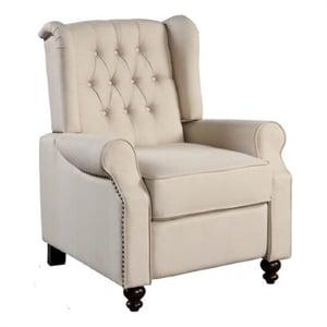 Pemberly Row Contemporary Push Back Fabric Recliner in Beige