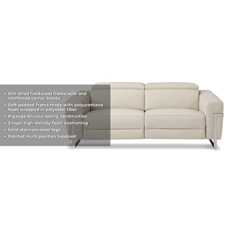 Pemberly Row Italian Leather Sofa with Power Recliner in Beige