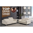 Pemberly Row Italian Leather Sofa with Power Recliner in Beige