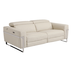 Pemberly Row Italian Leather Sofa with Power Recliner in Beige
