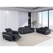 Pemberly Row Italian Leather Sofa Set with Power Recliner in Dark Gray
