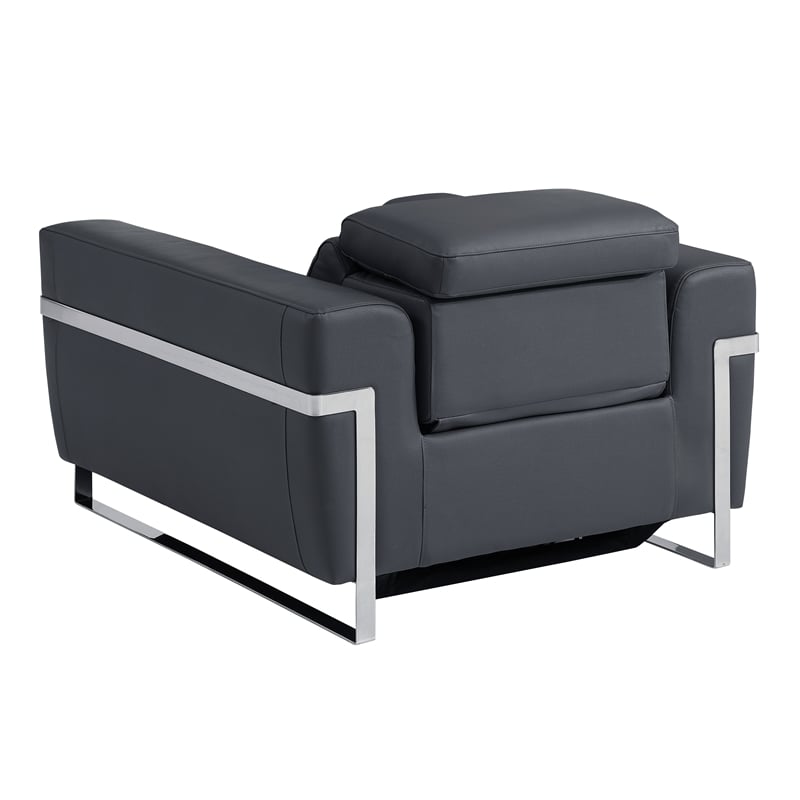 Pemberly Row Italian Leather Sofa Set with Power Recliner in Dark Gray
