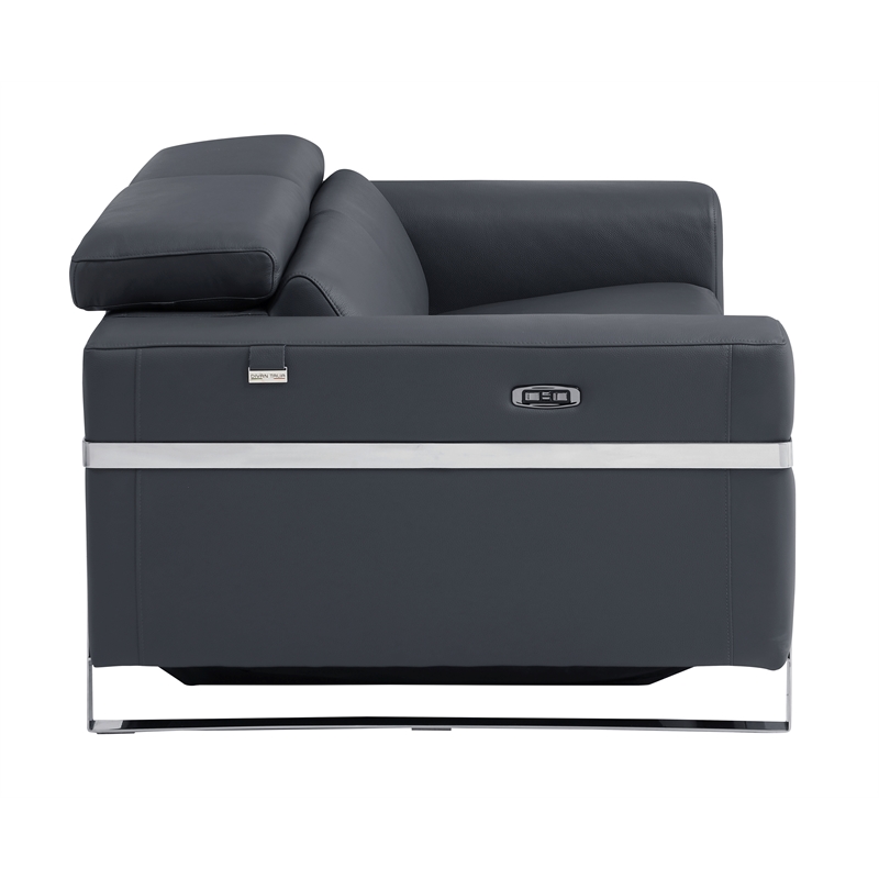 Pemberly Row Italian Leather Sofa Set with Power Recliner in Dark Gray