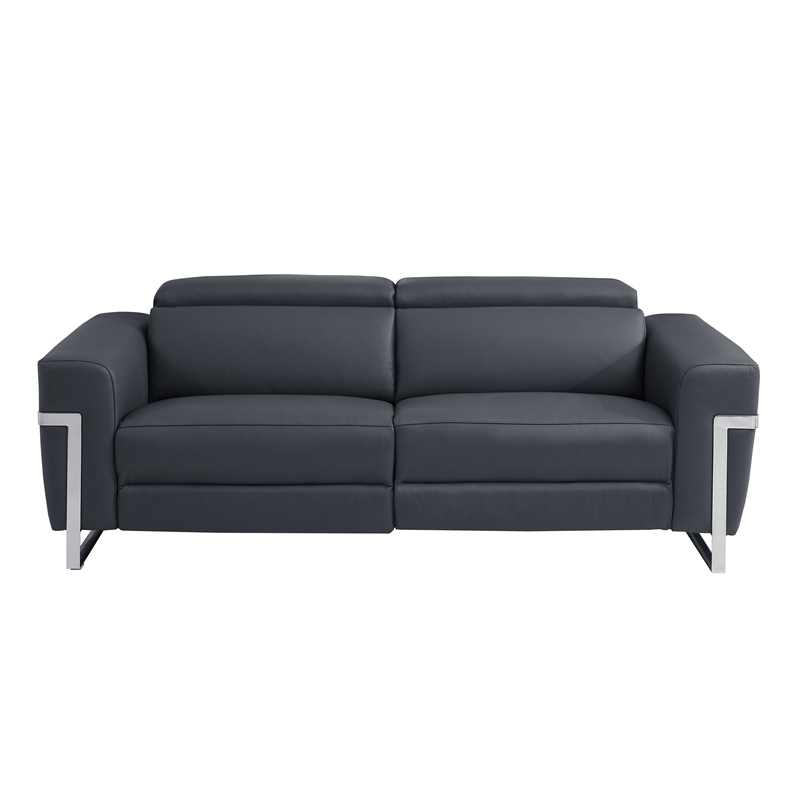 Pemberly Row Italian Leather Sofa Set with Power Recliner in Dark Gray