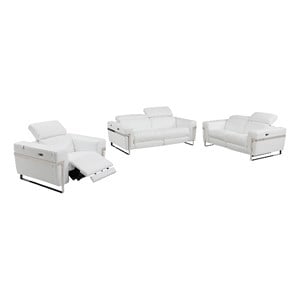 Pemberly Row Italian Leather Sofa Set with Power Recliner in White