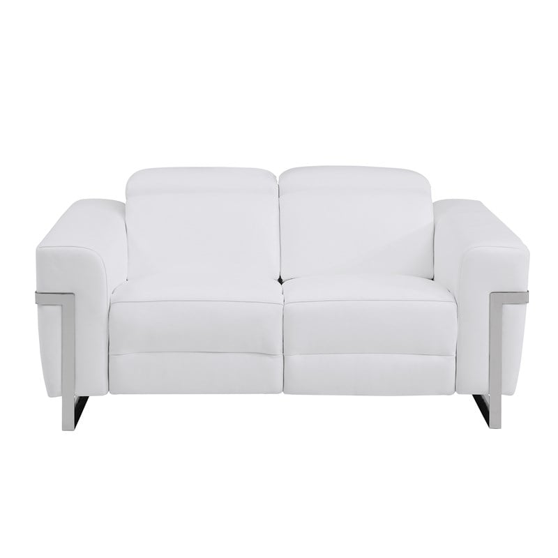 Pemberly Row Italian Leather Sofa Set with Power Recliner in White