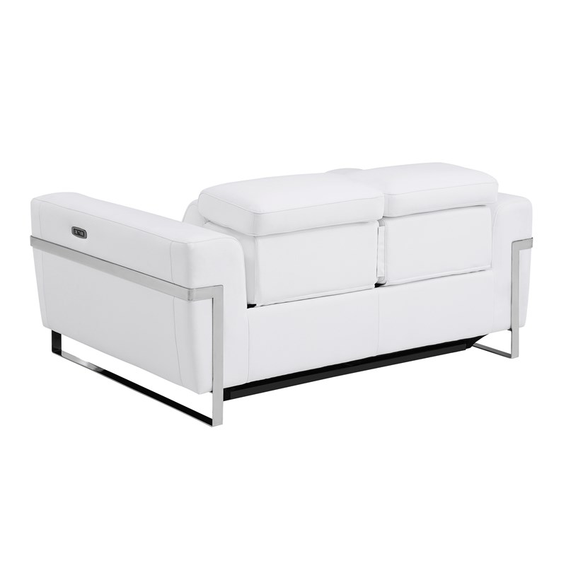 Pemberly Row Italian Leather Sofa Set with Power Recliner in White