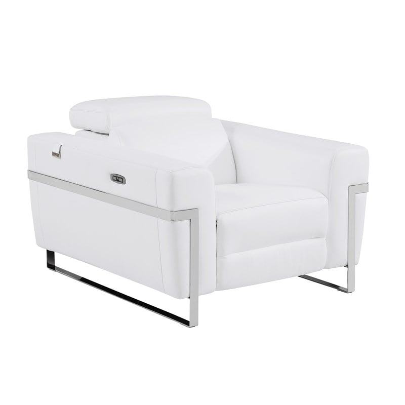 Pemberly Row Italian Leather Sofa Set with Power Recliner in White