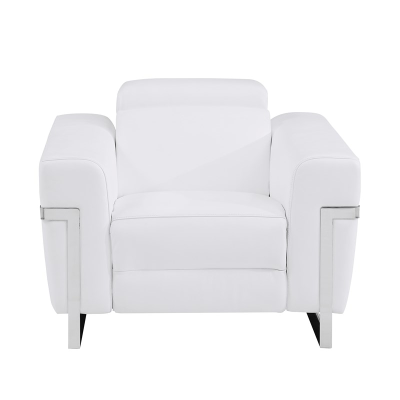 Pemberly Row Italian Leather Sofa Set with Power Recliner in White