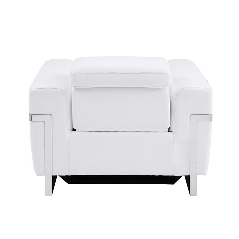 Pemberly Row Italian Leather Sofa Set with Power Recliner in White