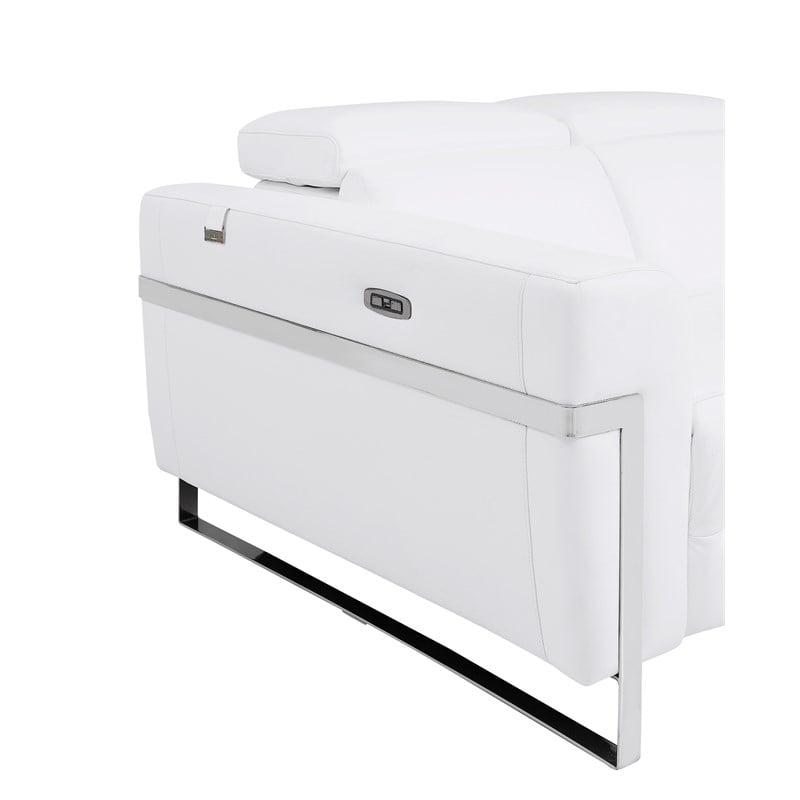 Pemberly Row Italian Leather Sofa Set with Power Recliner in White