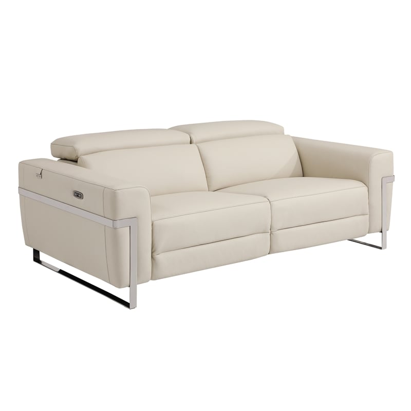 Pemberly Row Italian Leather Sofa and Loveseat with Power Recliner in Beige