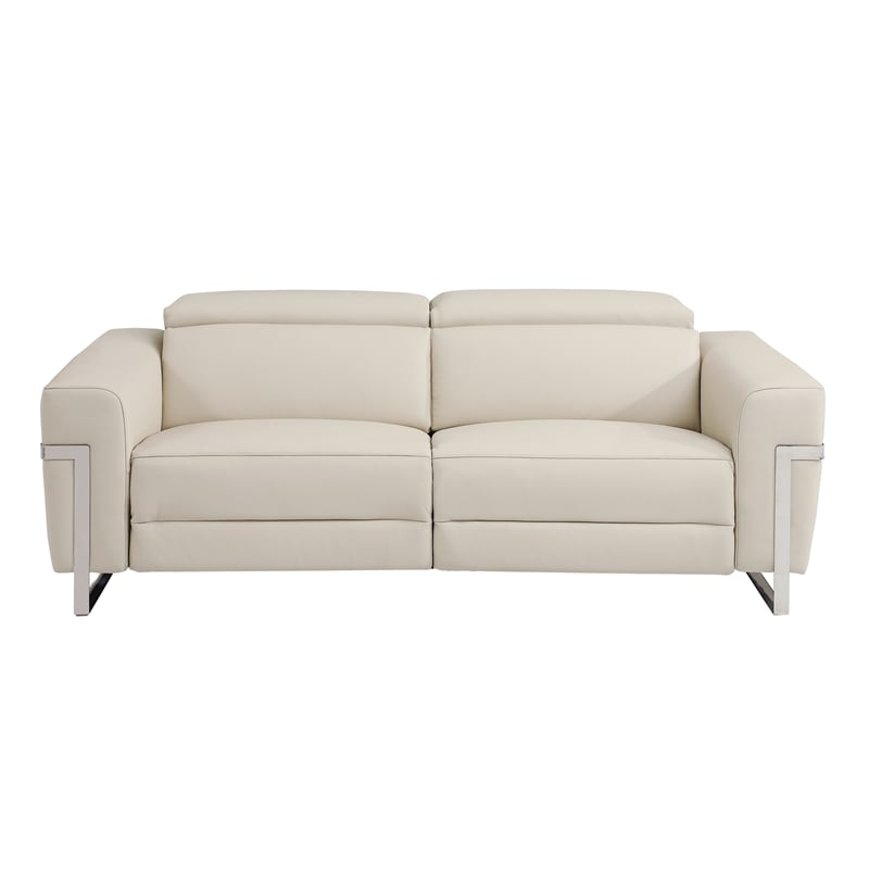 Pemberly Row Italian Leather Sofa and Loveseat with Power Recliner in Beige