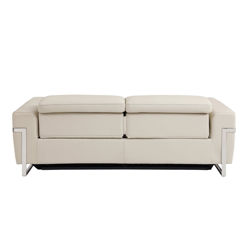 Pemberly Row Italian Leather Sofa and Loveseat with Power Recliner in Beige