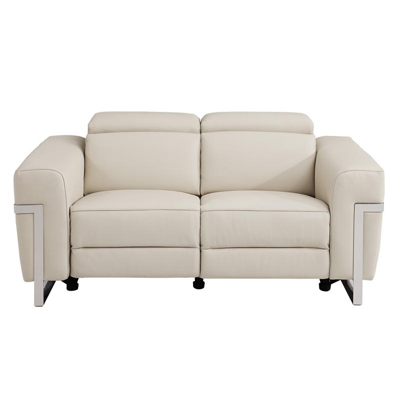 Pemberly Row Italian Leather Sofa and Loveseat with Power Recliner in Beige