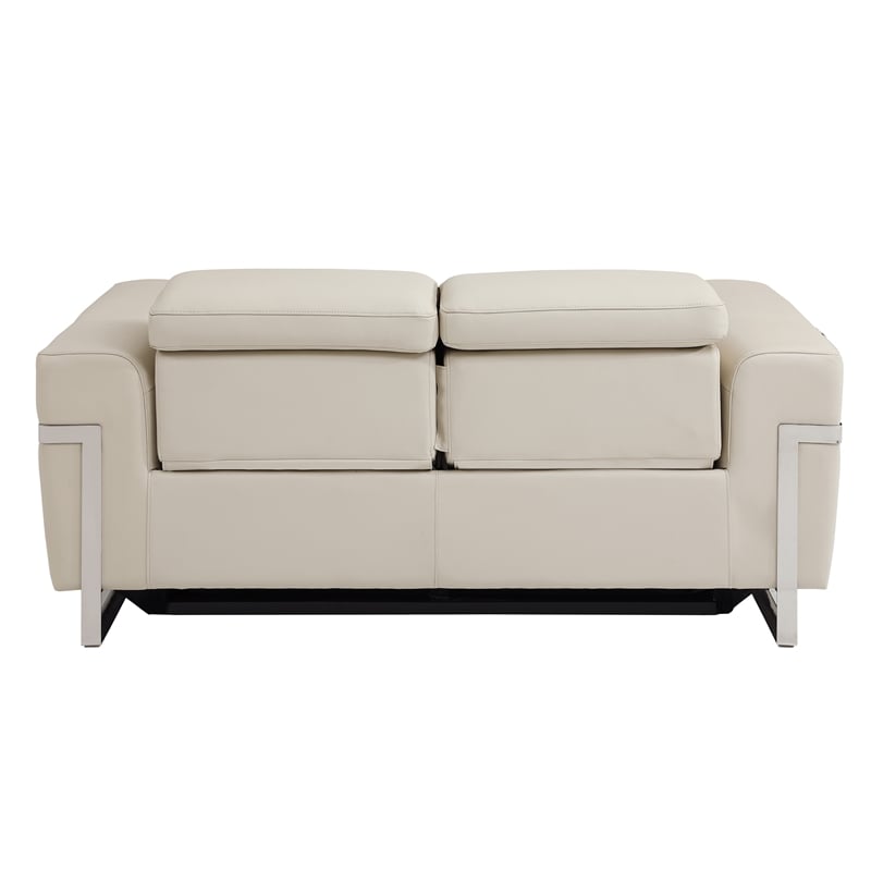 Pemberly Row Italian Leather Sofa and Loveseat with Power Recliner in Beige