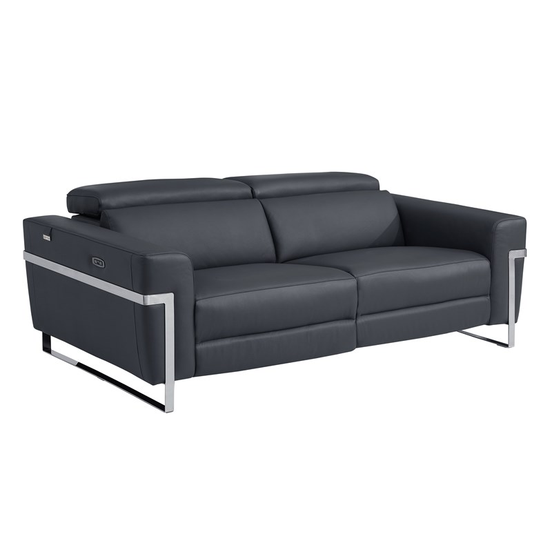 Pemberly Row Italian Leather Sofa and Loveseat Power Recliner in DK Gray