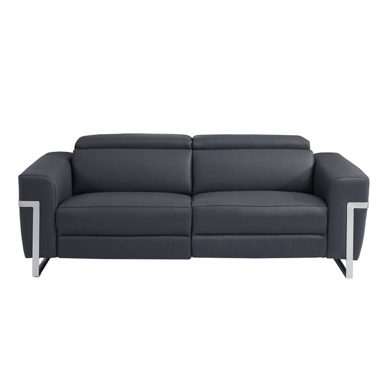 Pemberly Row Italian Leather Sofa and Loveseat Power Recliner in DK Gray