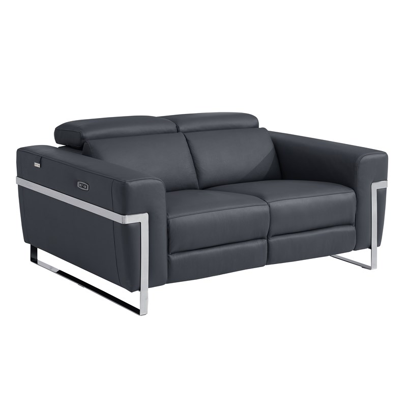 Pemberly Row Italian Leather Sofa and Loveseat Power Recliner in DK Gray